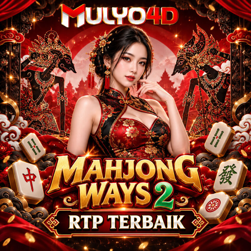 MULYO4D dengan wanita Asia memakai chongsam, tema Mahjong Ways 2, RTP TERBAIK, latar wayang Jawa merah putih hitam dan gemerlap emas